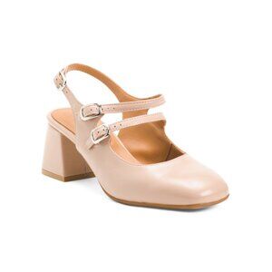 OROSCURO Nude Made In Italy Leather Slingback Ballerina Heels